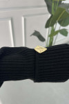 Sare Fashion Brooch Detailed Self-Patterned Knitwear Suit Black