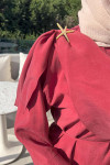 Sare Fashion Brooch Detailed Belted Dress Burgundy