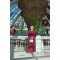 Sare Fashion Brooch Detailed Belted Dress Burgundy