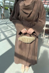 Sare Fashion Brooch Detailed Belted Dress Brown