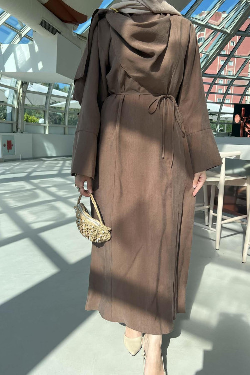 Sare Fashion Brooch Detailed Belted Dress Brown