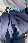 Sare Fashion Brooch Detailed Belted Dress Navy Blue