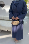 Sare Fashion Brooch Detailed Belted Dress Navy Blue