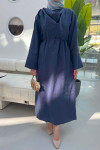 Sare Fashion Brooch Detailed Belted Dress Navy Blue