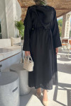 Sare Fashion Brooch Detailed Belted Dress Black