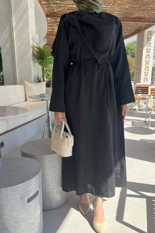 Sare Fashion Brooch Detailed Belted Dress Black