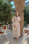 Sare Fashion Belted Dress with Brooch Detail and Stone