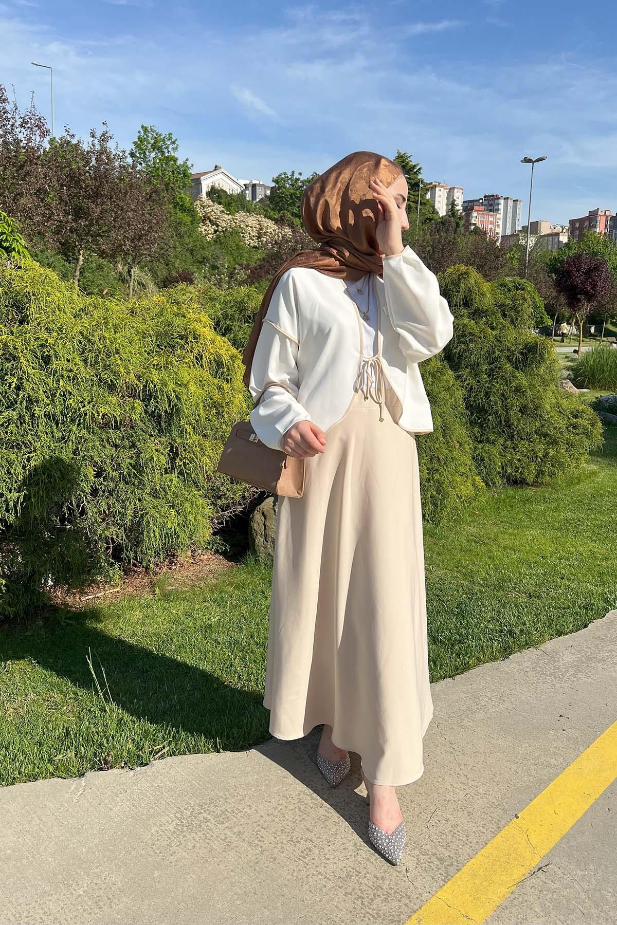 Sare Fashion Brooch Kimono Set Beige