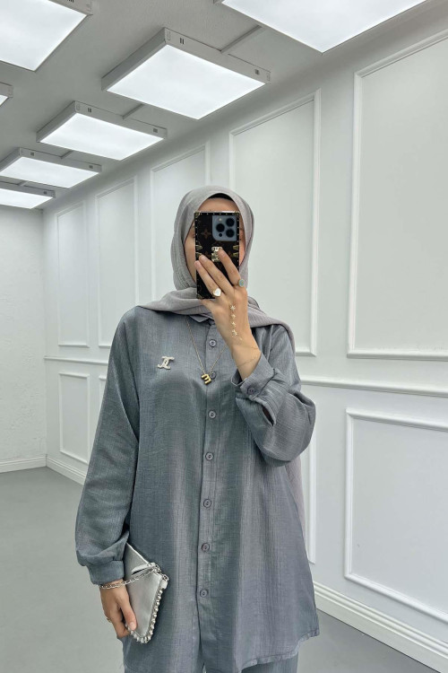 Sare Fashion Brooch Shiny Two Piece Suit Gray