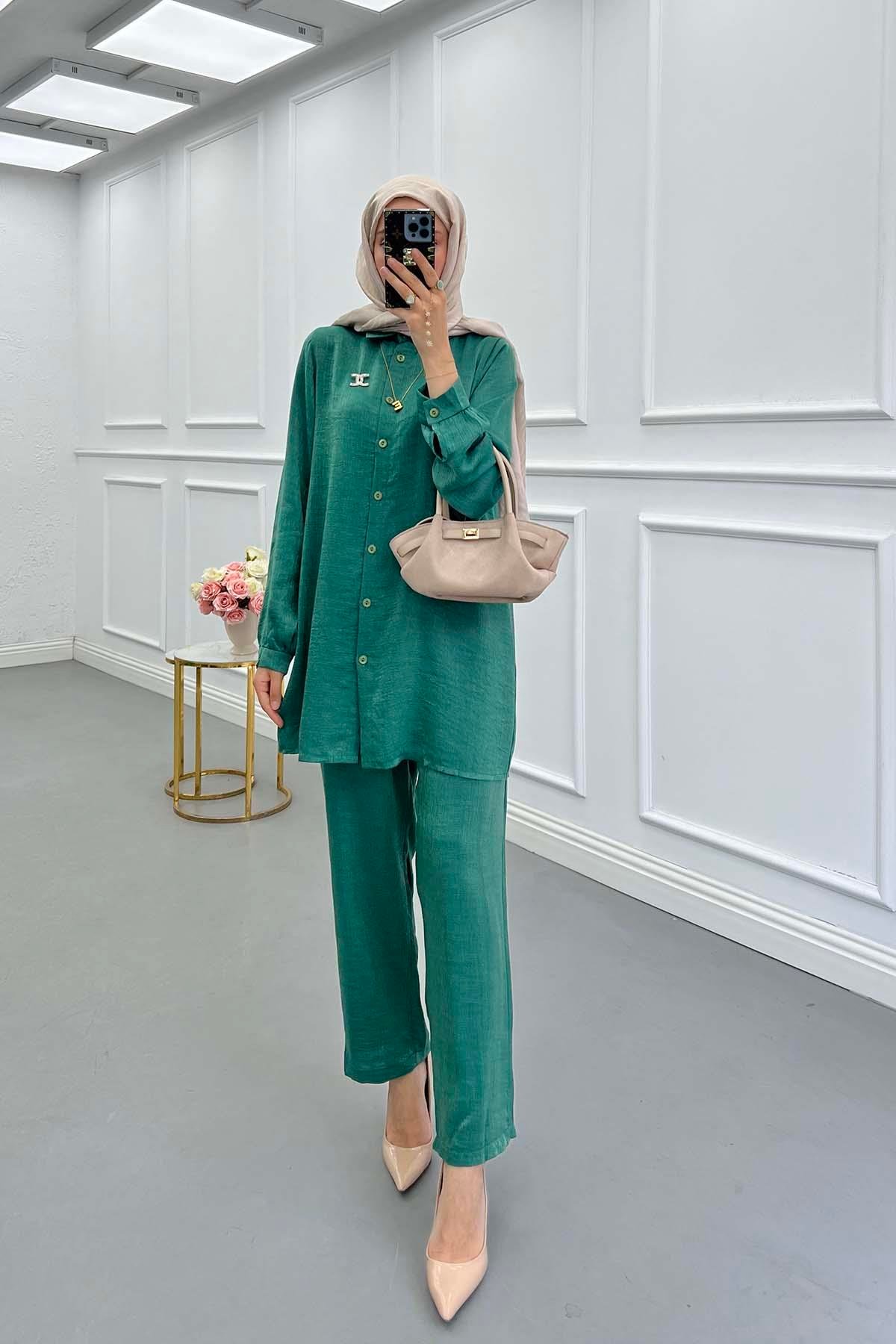 Sare Fashion Brooch Shiny Two Piece Set Green