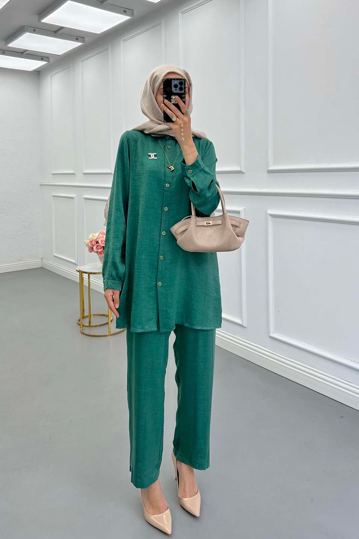 Sare Fashion Brooch Shiny Two Piece Set Green