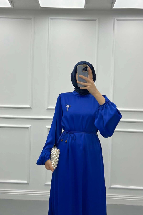 Brooch Satin Dress Saxe Blue