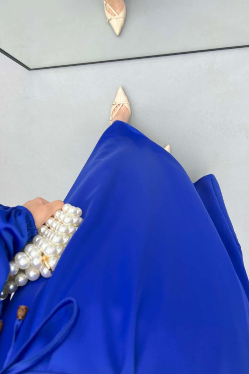 Brooch Satin Dress Saxe Blue