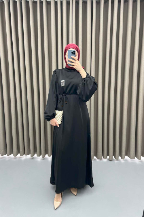 Brooch Satin Dress Black