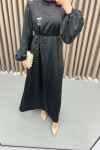 Brooch Satin Dress Black