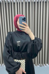 Brooch Satin Dress Black