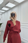 Sare Fashion Brooch Satin Suit Claret Red