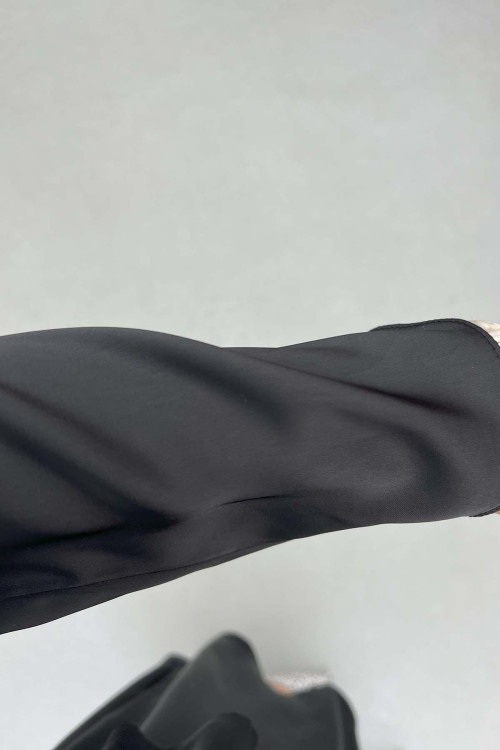 Sare Fashion Brooch Satin Suit Black