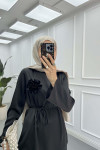 Sare Fashion Brooch Satin Suit Black