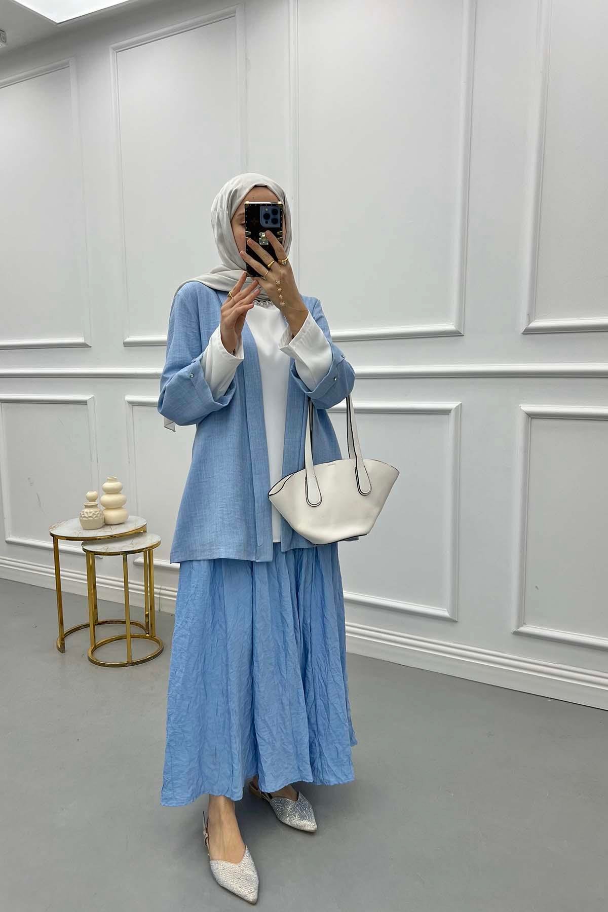 Plus Size Double Jacket Light Blue