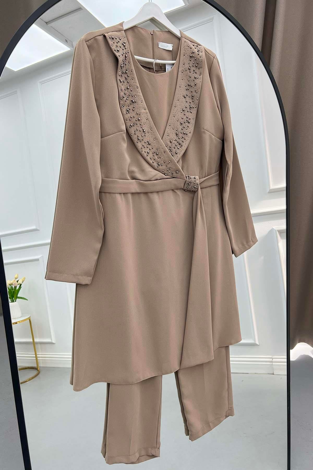 Plus Size Stoned Tunic Set Mink
