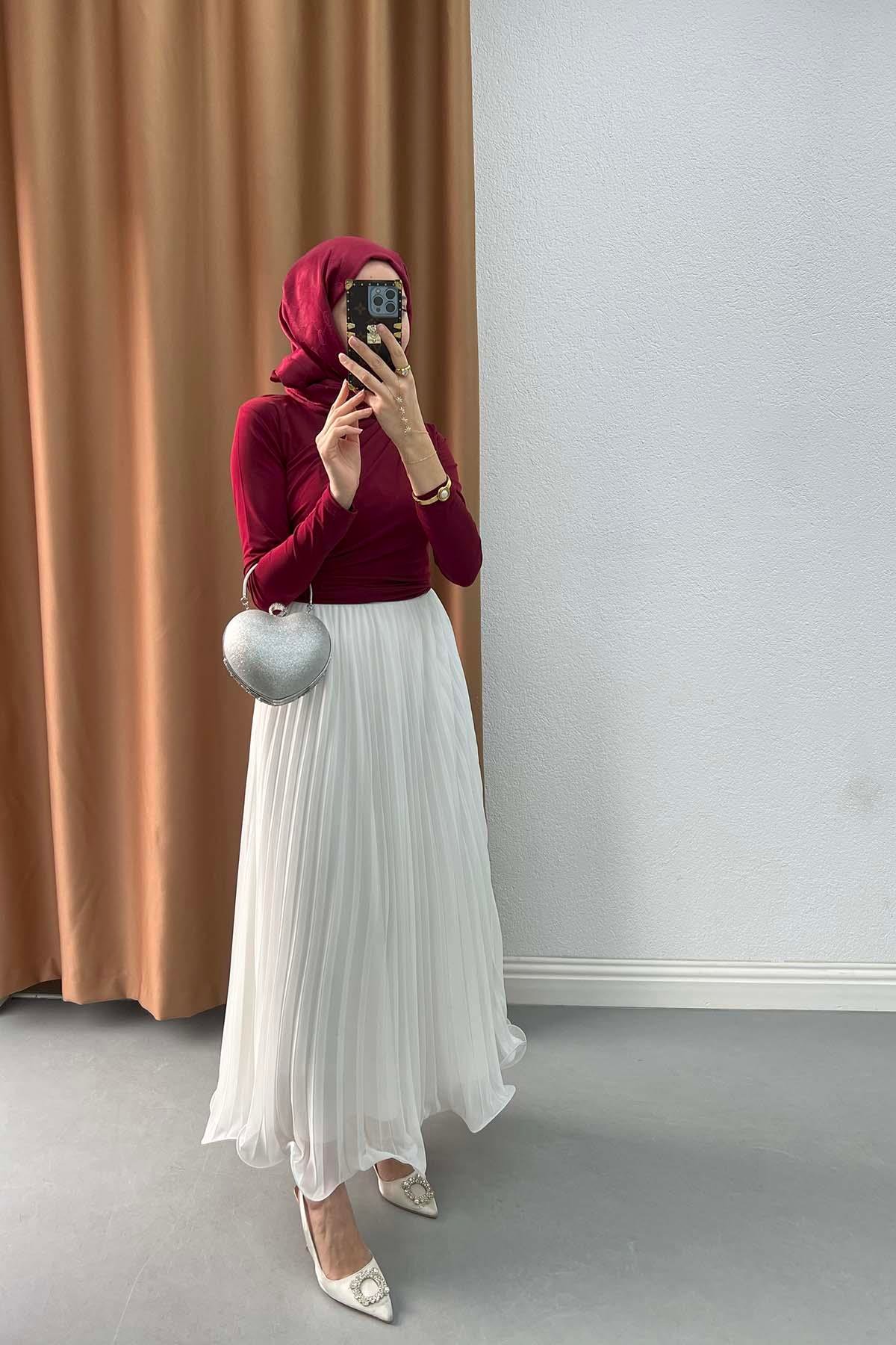 Blouse with Gathered Detail Burgundy
