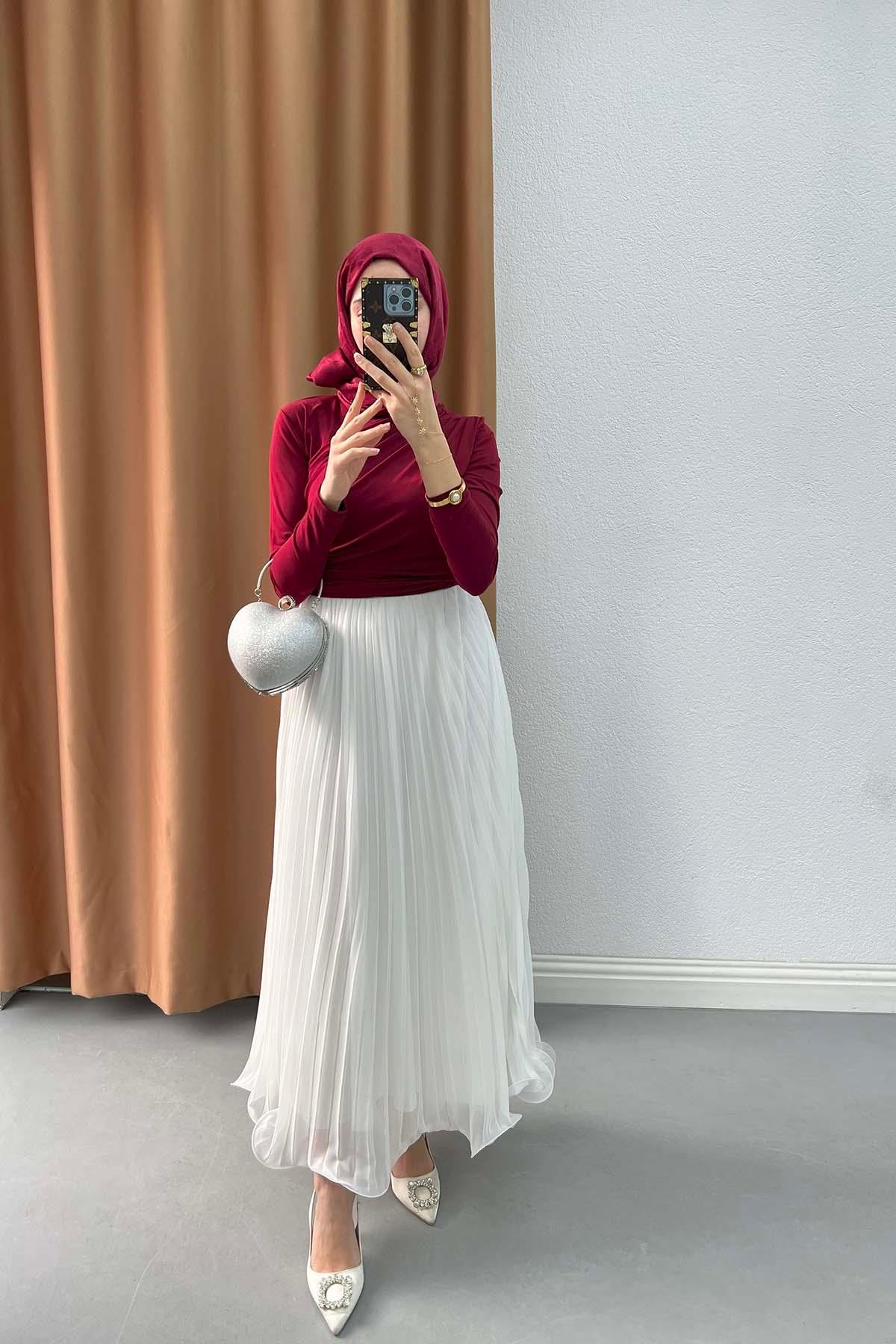 Blouse with Gathered Detail Burgundy
