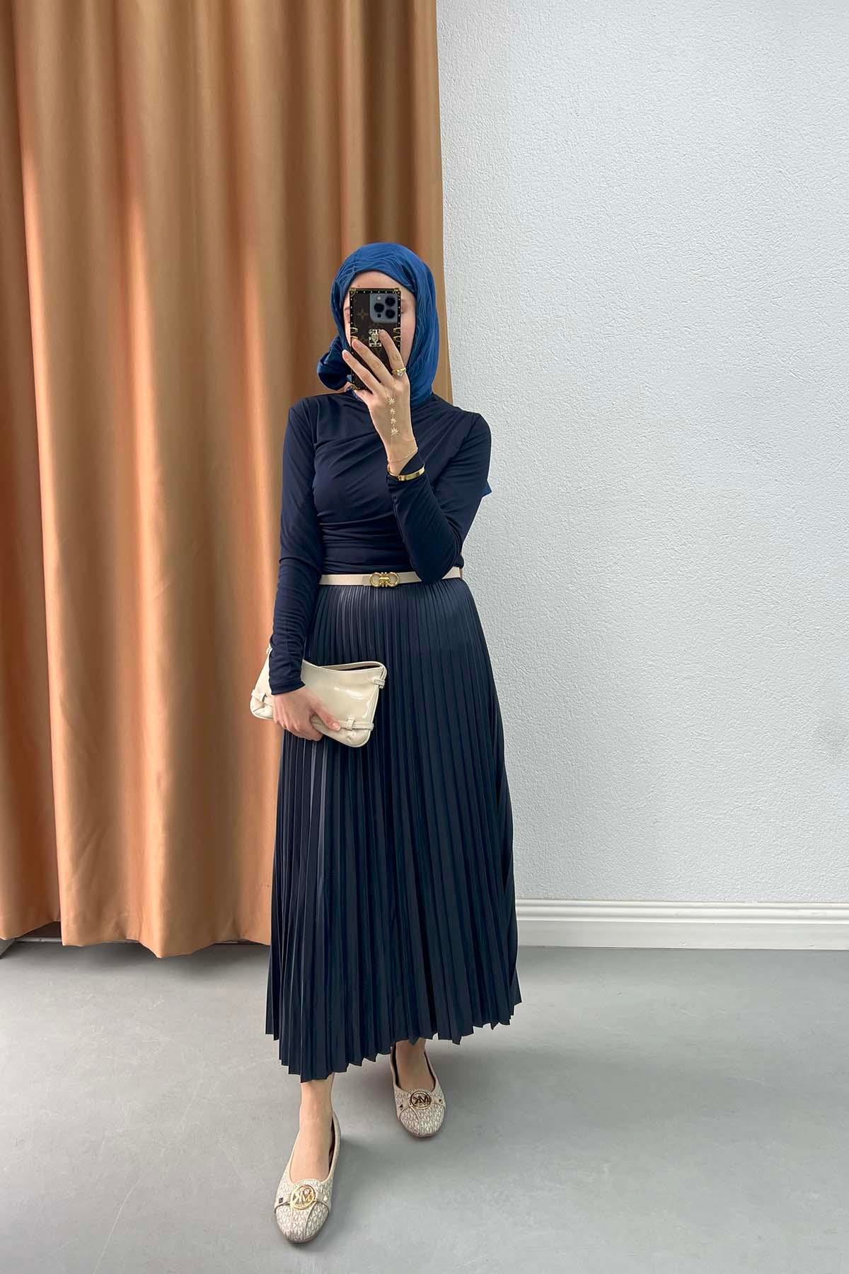 Gathered Detailed Blouse Navy Blue