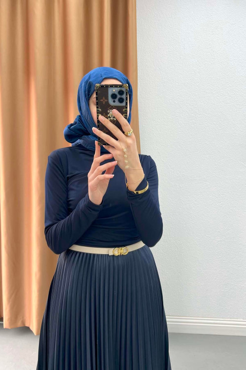 Gathered Detailed Blouse Navy Blue