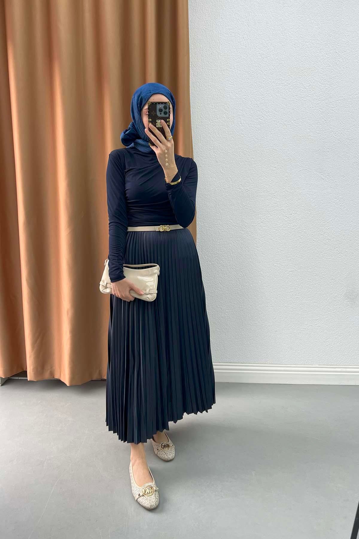 Gathered Detailed Blouse Navy Blue