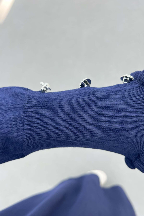 Sare Fashion Gathered Collar Stone Detailed Tunic Dress Navy Blue Sare Fashion Gathered Collar Stone Detailed Tunic Dress Navy Blue