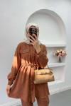 Drawstring Pocket Stone Suit Brown