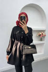 Gathered Pocket Stone Suit Black