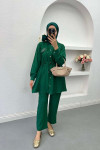 Gathered Pocket Stone Suit Emerald Green