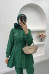 Gathered Pocket Stone Suit Emerald Green