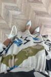 Gathered Patterned Linen Dress Green