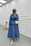 Sare Fashion Pleated Skirt Set Dark Blue