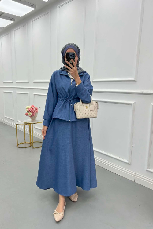 Sare Fashion Pleated Skirt Set Dark Blue