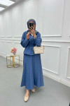 Sare Fashion Pleated Skirt Set Dark Blue