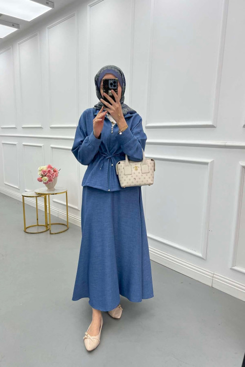 Sare Fashion Pleated Skirt Set Dark Blue