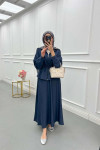 Sare Fashion Pleated Skirt Suit Navy Blue