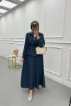 Sare Fashion Pleated Skirt Suit Navy Blue
