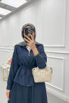Sare Fashion Pleated Skirt Suit Navy Blue
