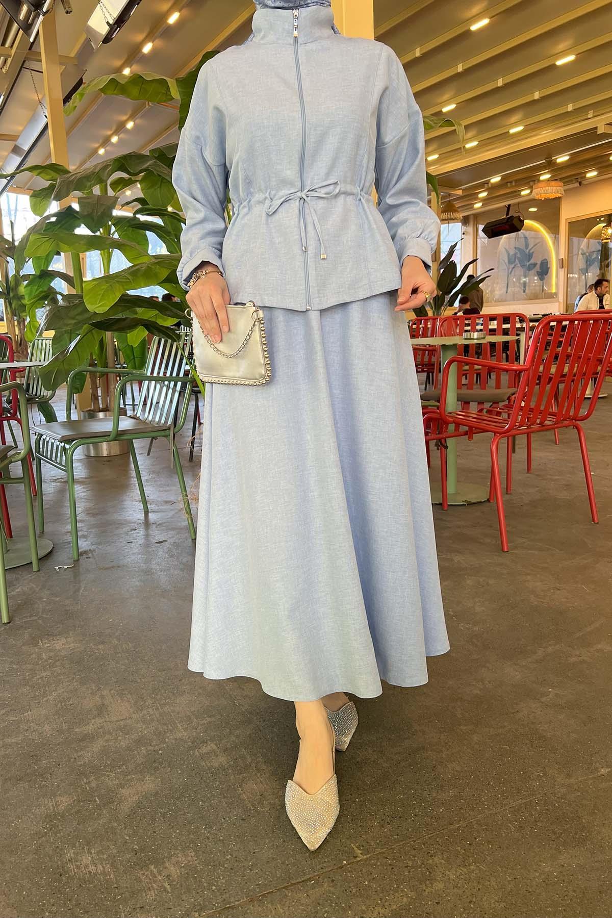 Sare Fashion Gathered Skirt Set Blue
