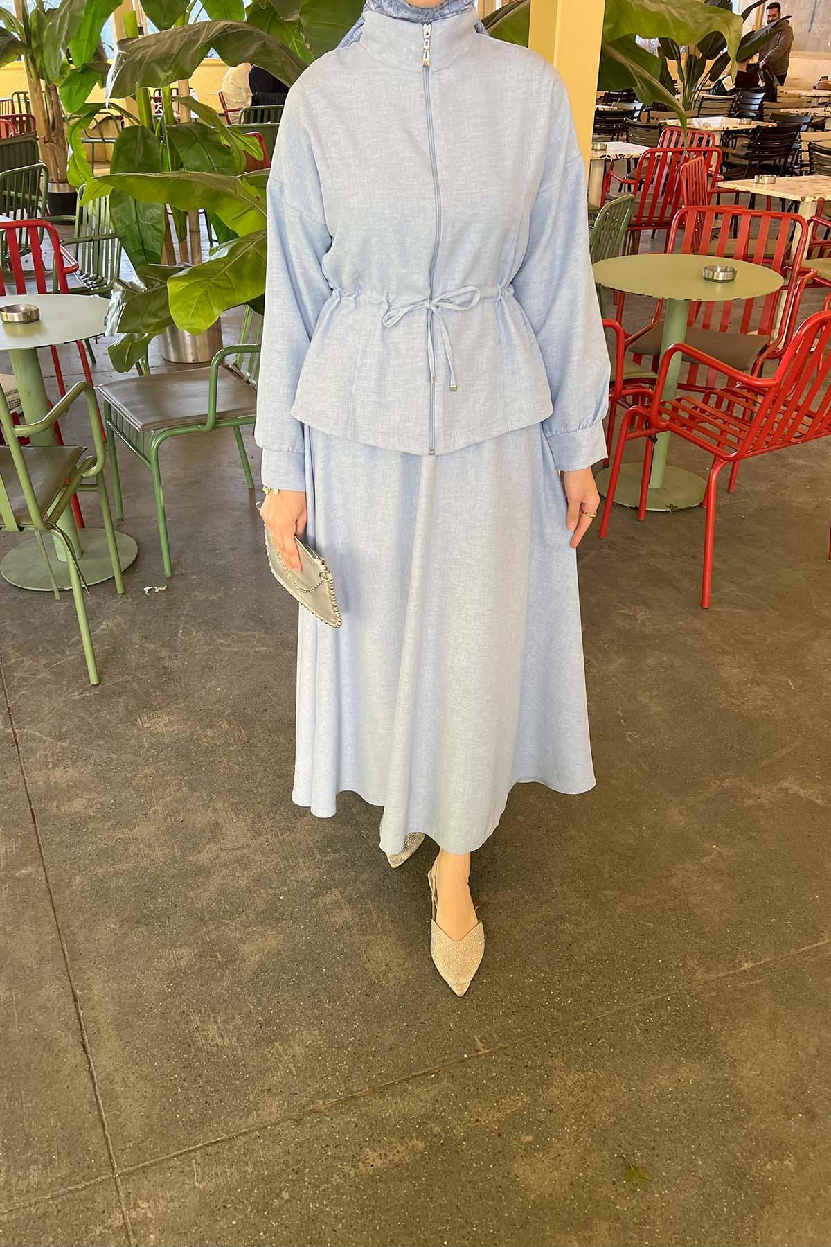 Sare Fashion Gathered Skirt Set Blue