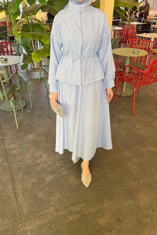 Sare Fashion Gathered Skirt Set Blue