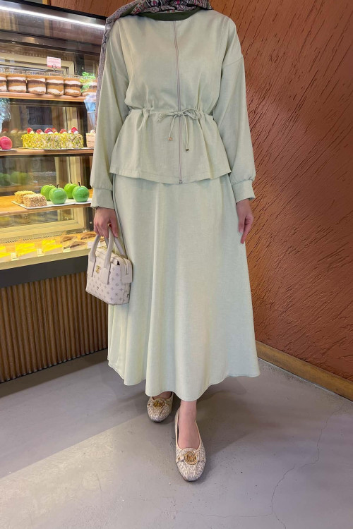 Sare Fashion Pleated Skirt Set Nile Green