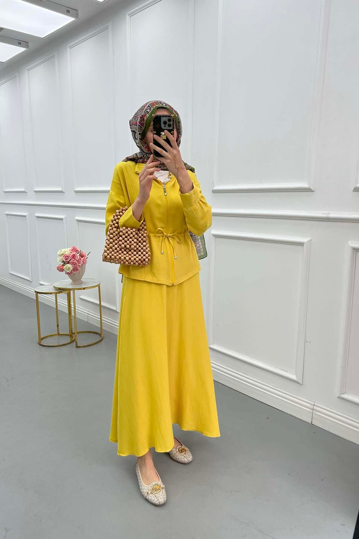Sare Fashion Pleated Skirt Set Yellow