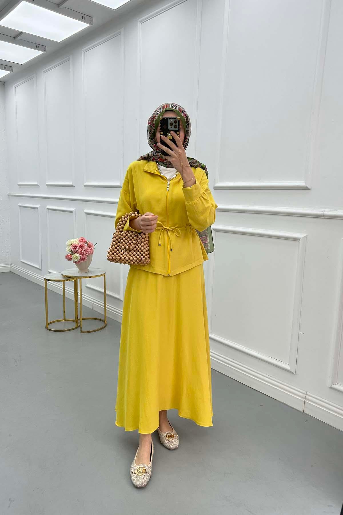 Sare Fashion Pleated Skirt Set Yellow