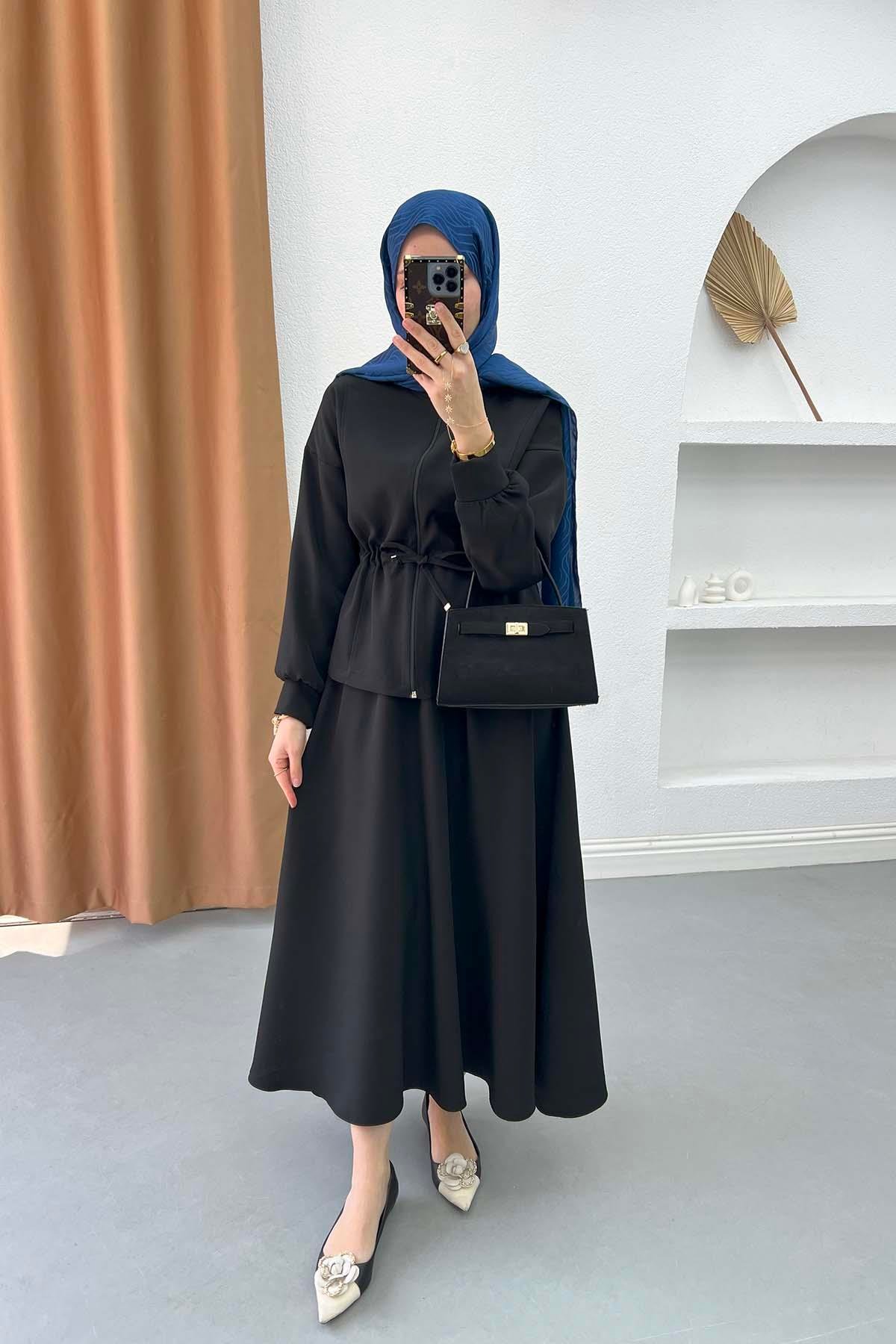 Gathered Skirt Set Black